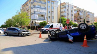 Takla atan araçtan burnu bile kanamadan çıktılar