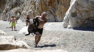 Tünelin altındaki koyda mahsur kalan köpeğe kurtarma operasyonu