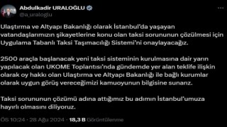 Ulaştırma ve Altyapı Bakanı Uraloğlu: Uygulama Tabanlı Taksi Taşımacılığı Sistemini onaylayacağız