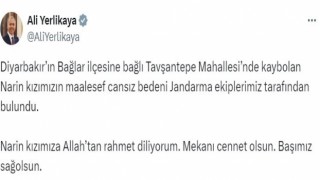 Bakan Yerlikaya kayıp Narinin cansız bedenine ulaşıldığını duyurdu