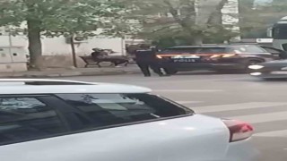 Cadde ortasında ağzına silah dayadı