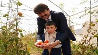 ‘Hem Eğitim hem Üretim sloganıyla kurulan serada özel çocuklar toprakla buluşturdukları sebzelerin hasadını yaptılar