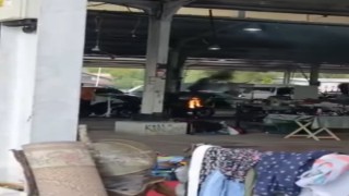 Pazar yerinde alev alan elektrikli bisiklet paniğe sebep oldu