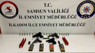 Samsunda bir evde 4 adet tabanca ele geçti