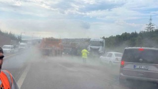 TEMde zincirleme kaza, LPG yüklü tanker ağaçlık alana uçtu