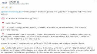 AFADdan 12 il için sağanak yağış uyarısı
