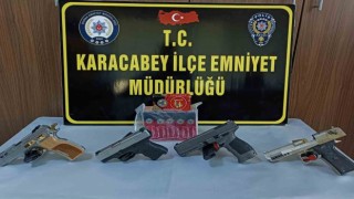 Karacabeyde bir evde 4 adet tabanca ele geçirildi
