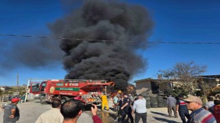 Lastikçide başlayan yangın 3 bin balya samanı küle çevirdi