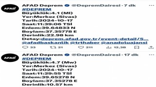 Sivasta on dakika arayla iki deprem