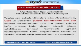 Uşak Valiliğinden zirai meteorolojik uyarı