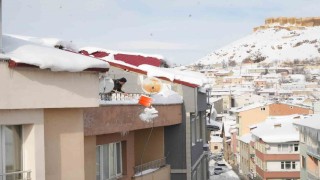 Bayburtlu vatandaşlar çatı ve balkonlarda biriken karları temizliyor