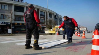 Düzcede yaya çizgileri yenilendi