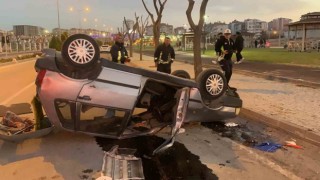 Karamanda takla atıp ters dönen otomobilin sürücüsü yaralandı