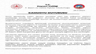 Kayseride kar nedeni ile eğitime 1 gün daha ara verildi