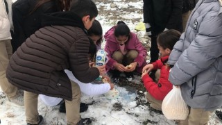 Öğrenciler kar sebebiyle aç kalan hayvanlar için doğaya yiyecek bıraktı