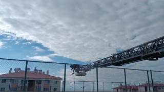 Vanda halı sahanın yan ağlarına takılan karga kurtarıldı