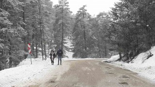 Abant Gölü Milli Parkında kar yağışı başladı