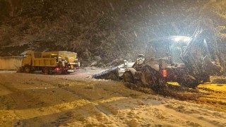Artvinde belediye ekiplerinin gece kar mesaisi