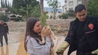 Dalda mahsur kalan kedisi kurtarılınca sevinçten gözyaşı döktü