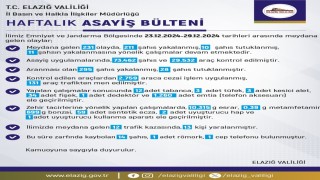 Elazığda son bir haftada meydana gelen 231 olayda 211 şahıs yakalandı