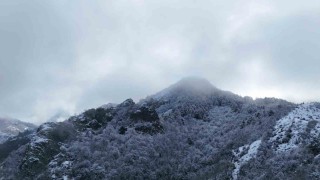 Ilgaz Dağının eteklerinde buluşan kar ve sis mest etti