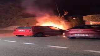 Park halindeki otomobil alev topuna döndü