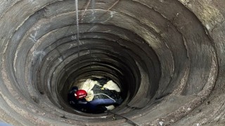 Balıkesirde kuyuya düşen büyükbaş hayvan vinçle kurtarıldı