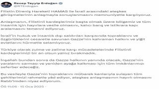 Cumhurbaşkanı Erdoğandan ateşkes açıklaması: Gazzenin kahraman halkını hürmetle selamlıyoruz
