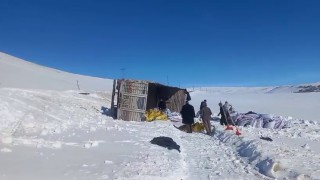 Erzurumda yem yüklü kamyon devrildi