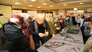 Kadın çiftçilere budaması anlatıldı
