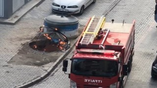 Konyada çöp konteynerinde yangın