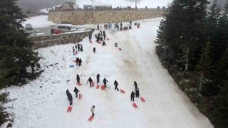 Öğrenciler okul stresini Ilgaz Dağında kızakla kayarak attı