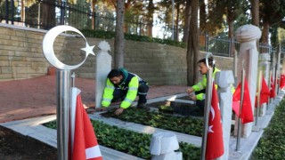 Şehit mezarları çiçeklerle donatıldı