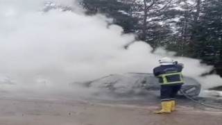 Sinopta park halindeki otomobil yandı