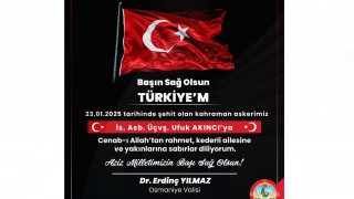 Vali Yılmaz’dan Şehit Akıncı İçin Taziye Mesajı