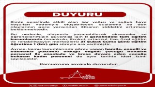 Artvinde eğitime 1 gün ara verildi