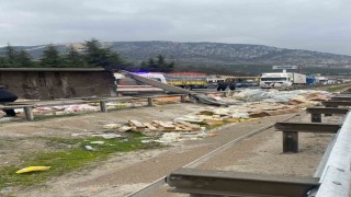 Bilecikte tır devrildi, yükündeki kuruyemişler yola saçıldı