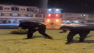 Çocuklar, devriye gezen polis ekiplerini kartopu yağmuruna tuttu