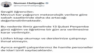 Elazığda eğitime 1 gün ara verildi