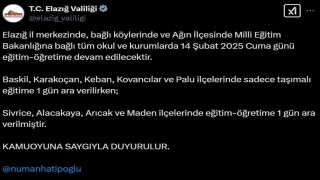 Elazığ’da Kar Nedeniyle 4 İlçede Okullar Tatil Edildi