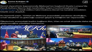 Emine Erdoğandan, Cumhurbaşkanı Erdoğana Malezyada fahri doktora beratı tevdi edilmesine ilişkin paylaşım: