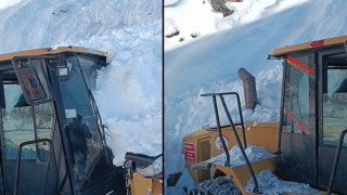 Hakkaride iş makinesinin üzerine çığ düştü: Operatör yara almadan kurtuldu