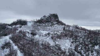 Karınca Kalesinin kış manzarası dronla görüntülendi