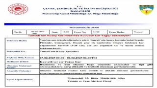 Meteorolojinden Tunceli için kuvvetli kar yağışı uyarısı