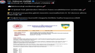 Sakarya Valiliğinden soğuk ve yağışlı hava uyarısı