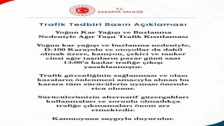 Sakaryada ağır taşıt cinsi araçların otoyol ve D-100e çıkışı yasaklandı