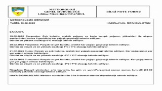 Sakaryada soğuk ve yağışlı hava uyarısı