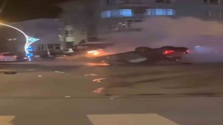 Takla atan Mercedes marka otomobil alev topuna döndü