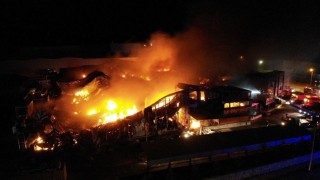 Çorumdaki fabrika yangını havadan görüntülendi