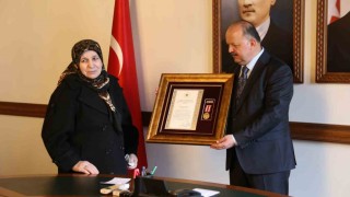 Devlet övünç madalyası tevcih edilen şehit annesi gözyaşlarına hakim olamadı